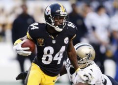 Steelers receiver Antonio Brown pulls in a pass in exhibition game three against new orleans